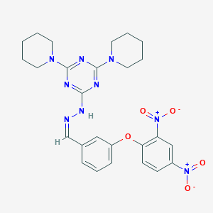 molecular formula C26H29N9O5 B391581 3-{2,4-Bisnitrophenoxy}benzaldehyde [4,6-di(1-piperidinyl)-1,3,5-triazin-2-yl]hydrazone 