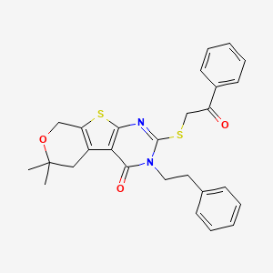 6,6-dimethyl-2-[(2-oxo-2-phenylethyl)thio]-3-(2-phenylethyl)-3,5,6,8-tetrahydro-4H-pyrano[4',3':4,5]thieno[2,3-d]pyrimidin-4-one