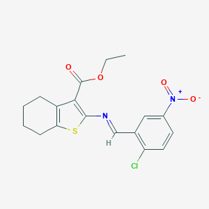 molecular formula C18H17ClN2O4S B391584 Ethyl 2-({2-chloro-5-nitrobenzylidene}amino)-4,5,6,7-tetrahydro-1-benzothiophene-3-carboxylate 