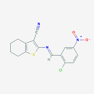 molecular formula C16H12ClN3O2S B391586 2-({2-Chloro-5-nitrobenzylidene}amino)-4,5,6,7-tetrahydro-1-benzothiophene-3-carbonitrile 
