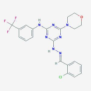 molecular formula C21H19ClF3N7O B391590 2-Chlorobenzaldehyde {4-(4-morpholinyl)-6-[3-(trifluoromethyl)anilino]-1,3,5-triazin-2-yl}hydrazone 