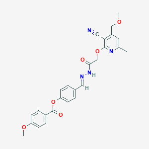 molecular formula C26H24N4O6 B391591 4-{(E)-[2-({[3-cyano-4-(methoxymethyl)-6-methylpyridin-2-yl]oxy}acetyl)hydrazinylidene]methyl}phenyl 4-methoxybenzoate 