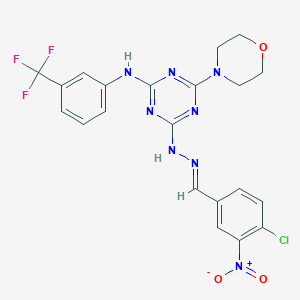 molecular formula C21H18ClF3N8O3 B391597 4-Chloro-3-nitrobenzaldehyde {4-(4-morpholinyl)-6-[3-(trifluoromethyl)anilino]-1,3,5-triazin-2-yl}hydrazone 