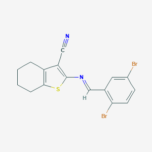 molecular formula C16H12Br2N2S B391602 2-[(2,5-Dibromobenzylidene)amino]-4,5,6,7-tetrahydro-1-benzothiophene-3-carbonitrile 