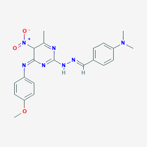 molecular formula C21H23N7O3 B391603 4-(Dimethylamino)benzaldehyde [5-nitro-4-(4-methoxyanilino)-6-methyl-2-pyrimidinyl]hydrazone 