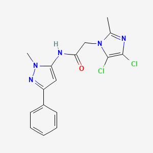 molecular formula C16H15Cl2N5O B3916046 2-(4,5-dichloro-2-methyl-1H-imidazol-1-yl)-N-(1-methyl-3-phenyl-1H-pyrazol-5-yl)acetamide 