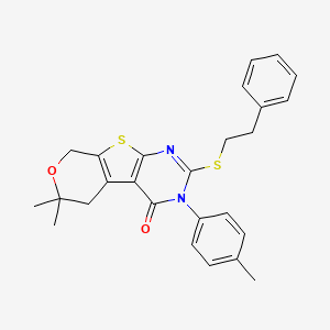 6,6-dimethyl-3-(4-methylphenyl)-2-[(2-phenylethyl)thio]-3,5,6,8-tetrahydro-4H-pyrano[4',3':4,5]thieno[2,3-d]pyrimidin-4-one