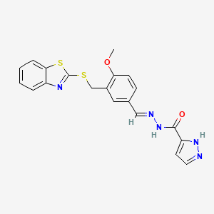 molecular formula C20H17N5O2S2 B3916340 N'-{3-[(1,3-benzothiazol-2-ylthio)methyl]-4-methoxybenzylidene}-1H-pyrazole-3-carbohydrazide 