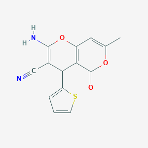 2-Amino-7-methyl-5-oxo-4-thiophen-2-yl-4H,5H-pyrano[4,3-b]pyran-3-carbonitrile