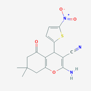 molecular formula C16H15N3O4S B391640 2-amino-4-{5-nitro-2-thienyl}-7,7-dimethyl-5-oxo-5,6,7,8-tetrahydro-4H-chromene-3-carbonitrile CAS No. 299200-82-1