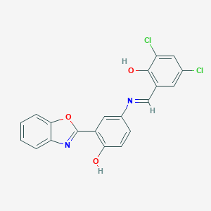 molecular formula C20H12Cl2N2O3 B391644 2-({[3-(1,3-Benzoxazol-2-yl)-4-hydroxyphenyl]imino}methyl)-4,6-dichlorophenol 