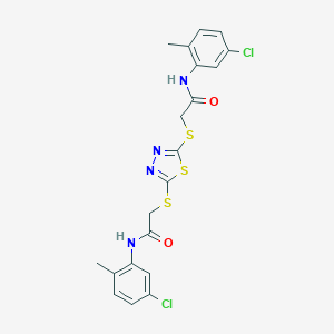 molecular formula C20H18Cl2N4O2S3 B391648 2-[[5-[2-(5-chloro-2-methylanilino)-2-oxoethyl]sulfanyl-1,3,4-thiadiazol-2-yl]sulfanyl]-N-(5-chloro-2-methylphenyl)acetamide CAS No. 331981-85-2