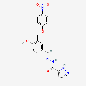 molecular formula C19H17N5O5 B3916481 N'-{4-methoxy-3-[(4-nitrophenoxy)methyl]benzylidene}-1H-pyrazole-3-carbohydrazide 