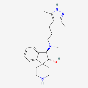 molecular formula C22H32N4O B3916509 rel-(2R,3R)-3-[[3-(3,5-dimethyl-1H-pyrazol-4-yl)propyl](methyl)amino]-2,3-dihydrospiro[indene-1,4'-piperidin]-2-ol bis(trifluoroacetate) (salt) 