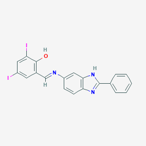 molecular formula C20H13I2N3O B391664 2,4-diiodo-6-{[(2-phenyl-1H-benzimidazol-5-yl)imino]methyl}phenol 