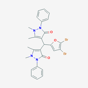 molecular formula C27H24Br2N4O3 B391665 4-[(4,5-dibromo-2-furyl)(1,5-dimethyl-3-oxo-2-phenyl-2,3-dihydro-1H-pyrazol-4-yl)methyl]-1,5-dimethyl-2-phenyl-1,2-dihydro-3H-pyrazol-3-one 
