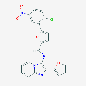 molecular formula C22H13ClN4O4 B391668 3-{[(5-{2-Chloro-5-nitrophenyl}-2-furyl)methylene]amino}-2-(2-furyl)imidazo[1,2-a]pyridine 