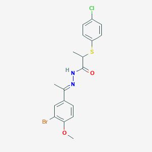 molecular formula C18H18BrClN2O2S B3916680 N'-[1-(3-bromo-4-methoxyphenyl)ethylidene]-2-[(4-chlorophenyl)thio]propanohydrazide 