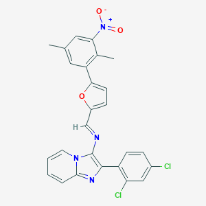 molecular formula C26H18Cl2N4O3 B391676 2-(2,4-Dichlorophenyl)-3-[5-(2,5-dimethyl-3-nitrophenyl)furfurylideneamino]imidazo[1,2-a]pyridine 