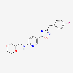 molecular formula C19H19FN4O3 B3916808 N-(1,4-dioxan-2-ylmethyl)-5-[3-(4-fluorobenzyl)-1,2,4-oxadiazol-5-yl]-2-pyridinamine 