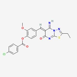 molecular formula C22H17ClN4O4S B3916848 4-[(2-ethyl-5-imino-7-oxo-5H-[1,3,4]thiadiazolo[3,2-a]pyrimidin-6(7H)-ylidene)methyl]-2-methoxyphenyl 4-chlorobenzoate 