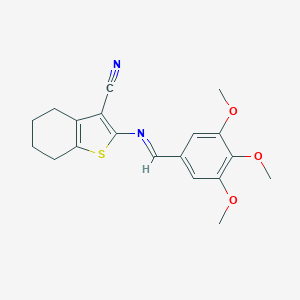 molecular formula C19H20N2O3S B391685 2-[(3,4,5-Trimethoxybenzylidene)amino]-4,5,6,7-tetrahydro-1-benzothiophene-3-carbonitrile 