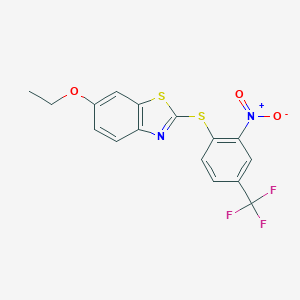 molecular formula C16H11F3N2O3S2 B391701 6-Ethoxy-2-{[2-nitro-4-(trifluoromethyl)phenyl]sulfanyl}-1,3-benzothiazole CAS No. 331982-33-3