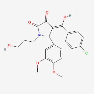 molecular formula C22H22ClNO6 B3917012 4-(4-chlorobenzoyl)-5-(3,4-dimethoxyphenyl)-3-hydroxy-1-(3-hydroxypropyl)-1,5-dihydro-2H-pyrrol-2-one 