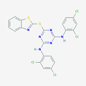 molecular formula C22H12Cl4N6S2 B391716 6-(1,3-benzothiazol-2-ylsulfanyl)-N,N'-bis(2,4-dichlorophenyl)-1,3,5-triazine-2,4-diamine 