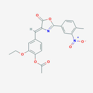 molecular formula C21H18N2O7 B391726 2-ethoxy-4-[(2-{3-nitro-4-methylphenyl}-5-oxo-1,3-oxazol-4(5H)-ylidene)methyl]phenyl acetate 