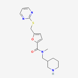 molecular formula C17H22N4O2S B3917398 N-methyl-N-(piperidin-3-ylmethyl)-5-[(pyrimidin-2-ylthio)methyl]-2-furamide 