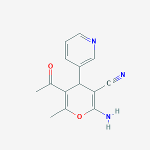 molecular formula C14H13N3O2 B391755 5-Acetyl-2-amino-6-methyl-4-pyridin-3-yl-4H-pyran-3-carbonitrile CAS No. 299202-83-8