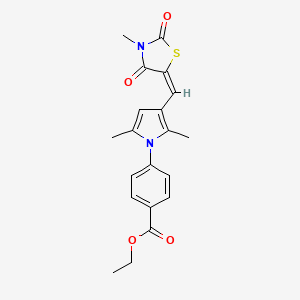 molecular formula C20H20N2O4S B3917550 ethyl 4-{2,5-dimethyl-3-[(3-methyl-2,4-dioxo-1,3-thiazolidin-5-ylidene)methyl]-1H-pyrrol-1-yl}benzoate 