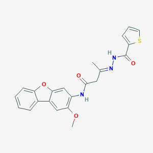 molecular formula C22H19N3O4S B391760 N-(2-methoxydibenzo[b,d]furan-3-yl)-3-[(2-thienylcarbonyl)hydrazono]butanamide 