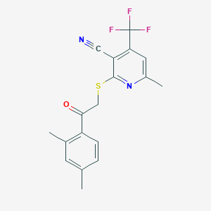 molecular formula C18H15F3N2OS B391768 2-{[2-(2,4-Dimethylphenyl)-2-oxoethyl]sulfanyl}-6-methyl-4-(trifluoromethyl)nicotinonitrile 