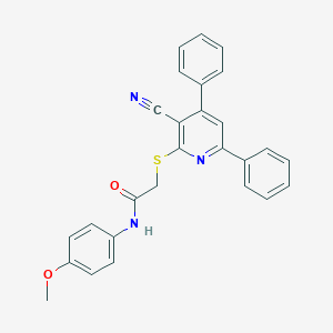 molecular formula C27H21N3O2S B391770 2-(3-Cyano-4,6-diphenyl-pyridin-2-ylsulfanyl)-N-(4-methoxy-phenyl)-acetamide 