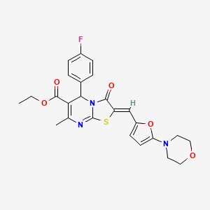 molecular formula C25H24FN3O5S B3917744 ethyl 5-(4-fluorophenyl)-7-methyl-2-{[5-(4-morpholinyl)-2-furyl]methylene}-3-oxo-2,3-dihydro-5H-[1,3]thiazolo[3,2-a]pyrimidine-6-carboxylate 