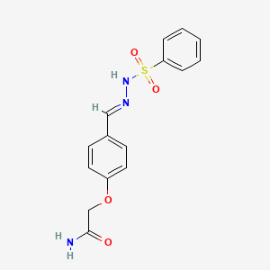 molecular formula C15H15N3O4S B3917754 2-{4-[2-(phenylsulfonyl)carbonohydrazonoyl]phenoxy}acetamide 