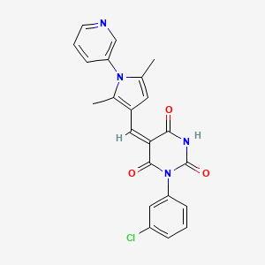 molecular formula C22H17ClN4O3 B3917759 1-(3-chlorophenyl)-5-{[2,5-dimethyl-1-(3-pyridinyl)-1H-pyrrol-3-yl]methylene}-2,4,6(1H,3H,5H)-pyrimidinetrione 