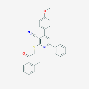 molecular formula C29H24N2O2S B391780 2-{[2-(2,4-Dimethylphenyl)-2-oxoethyl]sulfanyl}-4-(4-methoxyphenyl)-6-phenylnicotinonitrile CAS No. 339158-42-8