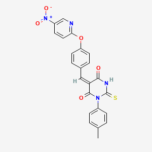 molecular formula C23H16N4O5S B3917832 1-(4-methylphenyl)-5-{4-[(5-nitro-2-pyridinyl)oxy]benzylidene}-2-thioxodihydro-4,6(1H,5H)-pyrimidinedione 