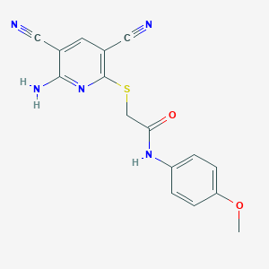 molecular formula C16H13N5O2S B391788 2-(6-Amino-3,5-dicyano-pyridin-2-ylsulfanyl)-N-(4-methoxy-phenyl)-acetamide 
