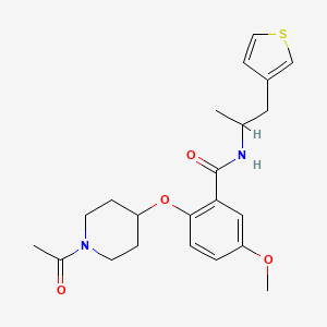 molecular formula C22H28N2O4S B3917888 2-[(1-acetyl-4-piperidinyl)oxy]-5-methoxy-N-[1-methyl-2-(3-thienyl)ethyl]benzamide 