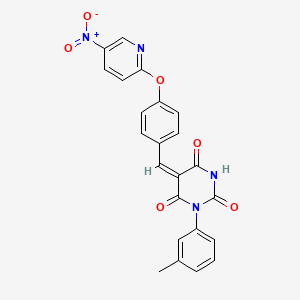 molecular formula C23H16N4O6 B3918019 1-(3-methylphenyl)-5-{4-[(5-nitro-2-pyridinyl)oxy]benzylidene}-2,4,6(1H,3H,5H)-pyrimidinetrione 