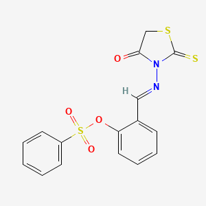 molecular formula C16H12N2O4S3 B3918036 2-{[(4-oxo-2-thioxo-1,3-thiazolidin-3-yl)imino]methyl}phenyl benzenesulfonate 