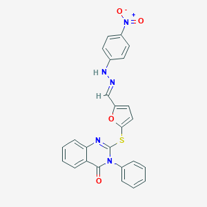2-[5-[(E)-[(4-nitrophenyl)hydrazinylidene]methyl]furan-2-yl]sulfanyl-3-phenylquinazolin-4-one