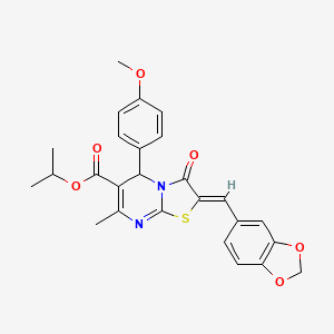 molecular formula C26H24N2O6S B3918129 isopropyl 2-(1,3-benzodioxol-5-ylmethylene)-5-(4-methoxyphenyl)-7-methyl-3-oxo-2,3-dihydro-5H-[1,3]thiazolo[3,2-a]pyrimidine-6-carboxylate 