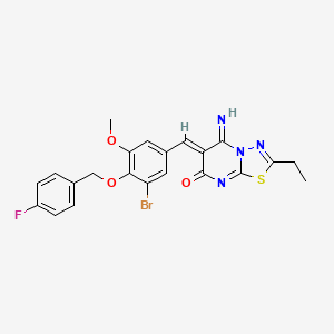 molecular formula C22H18BrFN4O3S B3918171 6-{3-bromo-4-[(4-fluorobenzyl)oxy]-5-methoxybenzylidene}-2-ethyl-5-imino-5,6-dihydro-7H-[1,3,4]thiadiazolo[3,2-a]pyrimidin-7-one 