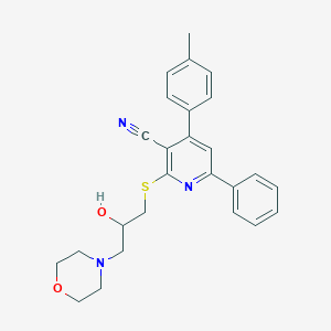 molecular formula C26H27N3O2S B391825 2-[(2-Hydroxy-3-morpholin-4-ylpropyl)sulfanyl]-4-(4-methylphenyl)-6-phenylnicotinonitrile 