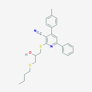 molecular formula C26H28N2OS2 B391826 2-{[3-(Butylsulfanyl)-2-hydroxypropyl]sulfanyl}-4-(4-methylphenyl)-6-phenylnicotinonitrile 